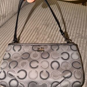 Coach Silver and Black Signature Shoulder Bag
